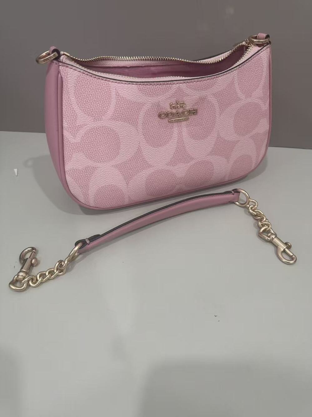 Coach Pink Signature Coated Canvas Mini Hobo Shoulder Bag Purse - Picture 4 of 6